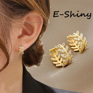 Sweet Leaves Circle Hoop Earrings for Women Elegant Gold Ear Buckle Earrings Birthday Gift