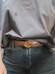 Women Belts Retro Two layer cowhide Elegant Slim Belt Golden Buckle Design Adjustable Girls Ladies Long Straps Waistbands Dress Coat Alloy Buckle Letter Buckle Gold Decorations Leisure Belt