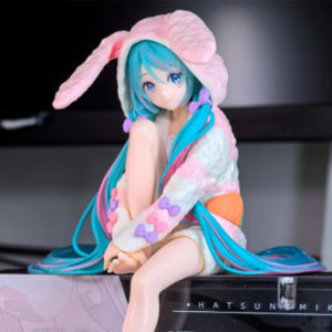 Bandai | 15CM Anime HATSUNE MIKU Action Figure with Rabbit Ear Pajamas PVC Model Toy Doll Noodle Stopper Collectible Gift