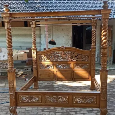 ranjang kayu jati Rahwana canopy Rahwana no.2 / divan 160x200