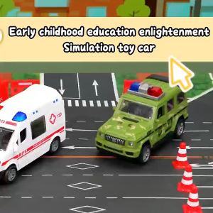 Interactive Pull Back Ambulance Police Car Toy with Working Doors Educational Rescue 12.5x5.5x6.5cm Inertial Car Toy for Kids