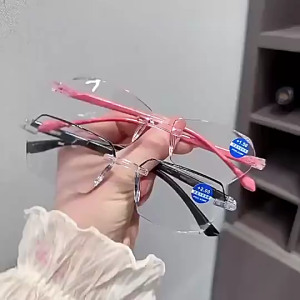 แว่นตาอ่านหนังสือป้องกันแสงสีฟ้าไร้ขอบแฟชั่นเบาพิเศษแว่นสายตายาว+100~+400สำหรับผู้ชายและผู้หญิง