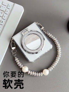 Qirui Transparent Soft Case for Samsung Zflip6 Phone Case Z Flip5 Small Foldable Screen Female Galaxy with Lanyard Silicone Airbag All-Inclusive Crossbody Satchel Drop-Resistant Soft Rubber Bracket Mirror