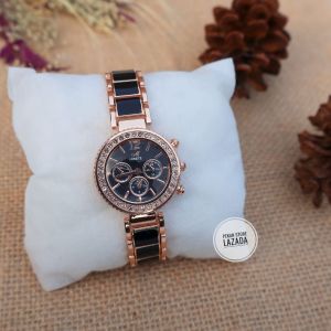 Jam Tangan Wanita MK Rantai Keramik Stainless Steel Mirete Original Analog Water Resistant Bestseller Mewah Elegan Free Batrai Cadangan