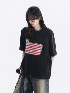 zuocisankon | Áo Thun Tay Ngắn Đôi In Hình Cờ Mỹ Phong Cách Retro