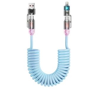Spring 4 in 1 Fast Charging CableUSB A/C to USB C/LMulti Functiona Retractable Cord for iPhone 17/16Samsung Galaxy S25