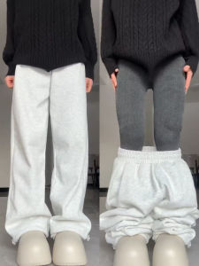 Khaki High Waist Loose Fit Sporty Sweatpants Womens Straight Leg Casual Trousers plus Size Comfortable Slimming Effect