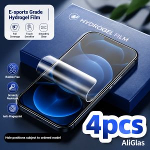 4pcs Full Cover Hydrogel Film For iPhone 11 12 13 14 15 16 17Pro Max Air Screen Protector For iPhone 16E Mini SE XR XS Not Glass