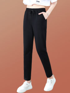 Black Cotton Casual Pants Women Summer Thin High Waist Straight Leg Loose Sports Long Trousers Comfortable Breathable Fashion