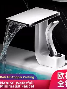XINFANGCHENG | White Hot and Cold Full Copper Waterfall Faucet for Bathroom Sink