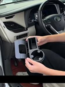 Portable Car Door Cup Holder Window Drink Bottle Holder Stand Phone Key Organizer with Dual Hanging Hooks and Charging Port