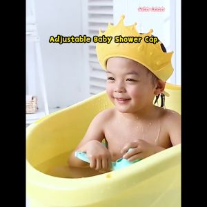 Baby Shower Cap Crown Adjustable Ear Protection Anti Water Reflux Baby Shower Head Bath Cap Shampoo Cap Topi Mandi Baby