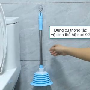 Dụng cụ thông tắc bồn cầu đa năng thế hệ mới 02 bằng cao su tay cầm bằng inox
