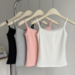 MISHANGYICHU | Áo Camisole Gắn Nơ Ren Phối Mùa Hè Ôm Body Ngắn