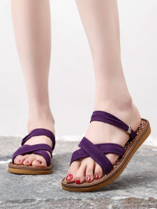 รองเท้าแตะผ้าไหมสีน้ำตาลแบบสวมสบายสำหรับฤดูร้อน รองเท้าแตะแบบสวมสบาย พื้นแบน ส้นเตี้ย กันลื่น ระบายอากาศได้ดี