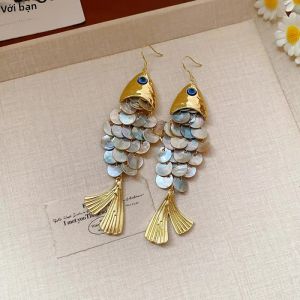 Bông Tai Nữ Hình Vỏ Sò Tự Nhiên Tròn Mặt Dây Chuyền Hình Cá Biển Tua Rua Dài Móc Tai Trang Sức Dự Tiệc K1