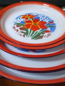 Vintage Chinese Enamel Tea Tray Large Chicken Specialty Dish Fruit Plate Ceramic round Shape Adult Dinnerware Handmade Craft