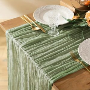 70*35in 1pc Boho Style Cheesecloth Table Runner Long Gauze Sheer RomanticTable Runner For Weddings And Scene Decor Home Decor