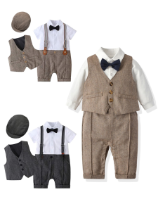 Baby Boy Spring Autumn Photography Suit Gentleman Hat Cotton Blend Long Sleeve Onesie for 6-36 Months Baby Photoshoots And Parties