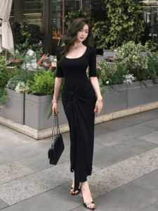 Váy Dài Bó Eo Gợi Cảm Kiểu Pháp Cho Phụ Nữ Béo Phì SYJ Váy Dài Chữ a Cổ Tròn Tay Ngắn Mùa Hè Cho Nữ