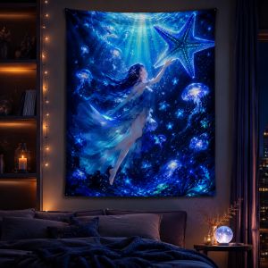 Vikama Gothic Anime Tapestry Dark Aesthetic Vikama Starry Sky Fairy Girl Anime Tapestry Dark Forest Starlight Magic Fairy