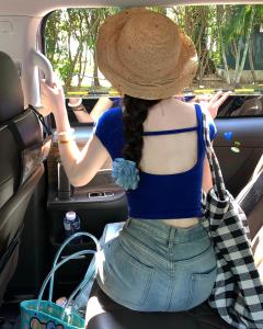 Blue Pure Desire Dopaamine V-neck Short Sleeve T-shirt Women Summer Spicy Girl Slim Fit BM Style Hollow Beautiful Back Short Top