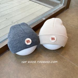 Korean Style Knitted Woolen Baby Hat Letter M Mark Warm Autumn Winter Small Baby Hat No-Collar Foldable Thickened Windproof