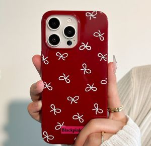 Ốp điện thoại cho Iphone đỏ thắt nơ đơn giản 11 15 14 13 12 16 Pro Max 7plus 8 Plus XR XS x silicon mềm Vỏ chống sốc