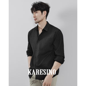Karesino Mens Casual Long Sleeve Shirt Spring Autumn Bubble Fabric Anti-Wrinkle Non-Iron Standard Fit Fashion Urban Commute