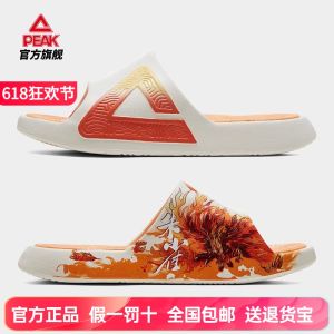 Peak Mens Sport Slippers Anti-slip Basketball Beach Shoes Zhu Que Color 2025 Autumn Fashion Trendy Water Proof No Tie Closure