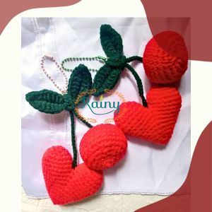 Bag Charm Cherry Heart Ballchain Korean Style