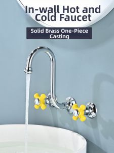 AZOS | Embedded Wall Mounted Faucet Brass Compact Bathroom Dual Temperature Washbasin