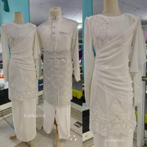 Set Nikah Baju Kurung Lace ARIYA Putih Off White - Premium Couple Sedondon Nikah Pengantin Sanding Raya | Koleksi Baju Bridesmaid