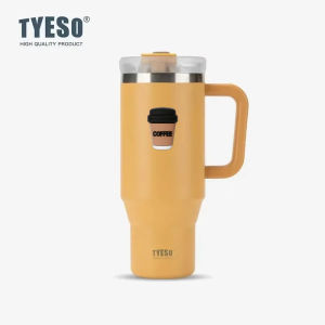 TYESO | 1200ml Tyeso Vacuum With Handle Bottle Stainless Steel Car Mug Straw Thermal Iced Travel Cup Tumbler Coffee Sticker Water Cup