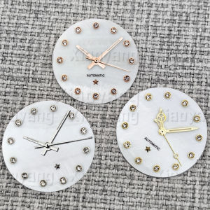 NH05 Dial Ladys 24.5mm White Mother Pearl Shell Watch Dial With Hand Set Star Sign Silver Glod Rose Gold Diamond Index Fit NH05
