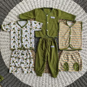 setelan pakaian bayi baru lahir seri hijau olive / paket hemat 18 pcs