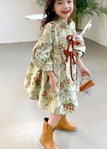 KYII Kids Girls Summer Shirt Collar Dress Casual Loose Long Sleeve Dress kyii0053