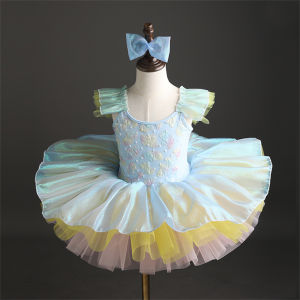 THEEPER Kids Ballet Clothes Sequins 3D Flower Petal Ballet Tutu Dress for Girls Flutter Sleeves Dance Dresses for Girls