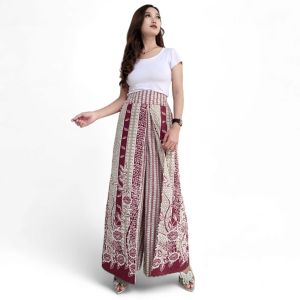 Celana Kulot Batik Kantor Wanita Jumbo Layer Belah Depan