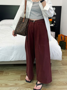 Quần Nhung Màu Đỏ Ankhar Quần Dài Thoải Mái Ôm Sát Cạp Cao Mùa Thu Rộng Rãi Có Chi Tiết Quệt Quần Denim Ống Đứng