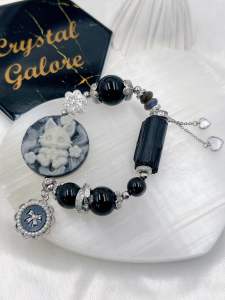 |SG| Premium Nine Tail Fox Crystal Bracelet (Black Tourmaline Black Sakura Agate Silver Obsidian Taichi Stone)