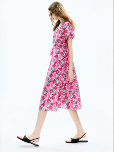 Juicy Couture | 100% Cotton Loose-fit V-neck Print Dress