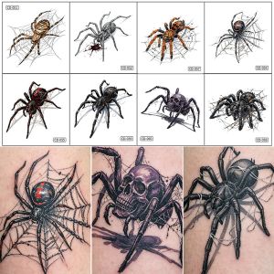 5/8Pcs Realistic Spider Skull Web Temporary Tattoo Stickers Gothic Spiders Decal Halloween Zombie Cosplay Body Face Fake Tattoos