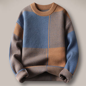 Mens Fleece Lined Thickened Knitted Sweater round Neck Base Layer Casual Style Short Length Long Sleeve Antifade Polyester Inner