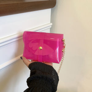 [Hot-selling womens bags] New jelly transparent bag chain envelope bag mobile phone bag small bag single shoulder oblique span bag high value armpit bag