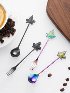 Creative Leaf Fruit Forks Stainless Steel Dessert Cake Spoons Coffee Mixing Spoon Kitchen Tools Gift