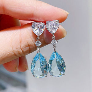 Huitan Aesthetic Green/Blue Cubic Zirconia Dangle Earrings for Women Silver Color/Gold Color Wedding Trend Eternity Love Jewelry