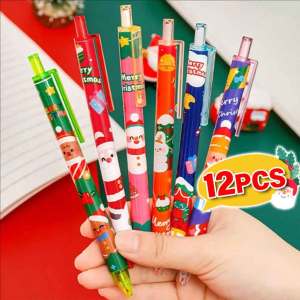 ปากกาธีมคริสมาสต์น่ารัก Pulpen Tinta Hitam อุปกรณ์การเรียน0.5มม. 12ชิ้นซัพพลายเออร์สำนักงานเครื่องเขียนในโรงเรียนของขวัญปากกาลูกลื่นเด็ก