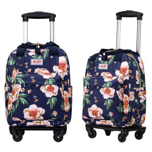 Womens Detachable Rolling Backpack Lightweight Handheld Boarding Bag with Universal Wheels Foldable Travel Bag Waterproof Print