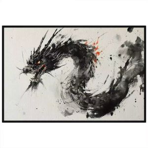 Tranh thủy mặc màu nước rồng đen phong thủy. Tranh treo tường dán tường sơn dầu canvas.CGI-2051